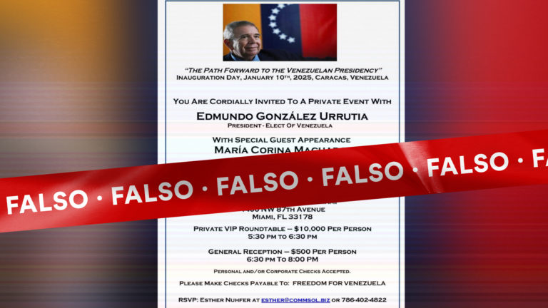 El Comando Con Venezuela desmintió una imagen viral asegura que Edmundo González Urrutia y María Corina Machado participarán en un evento privado en Miami con entradas de hasta 10 mil dólares